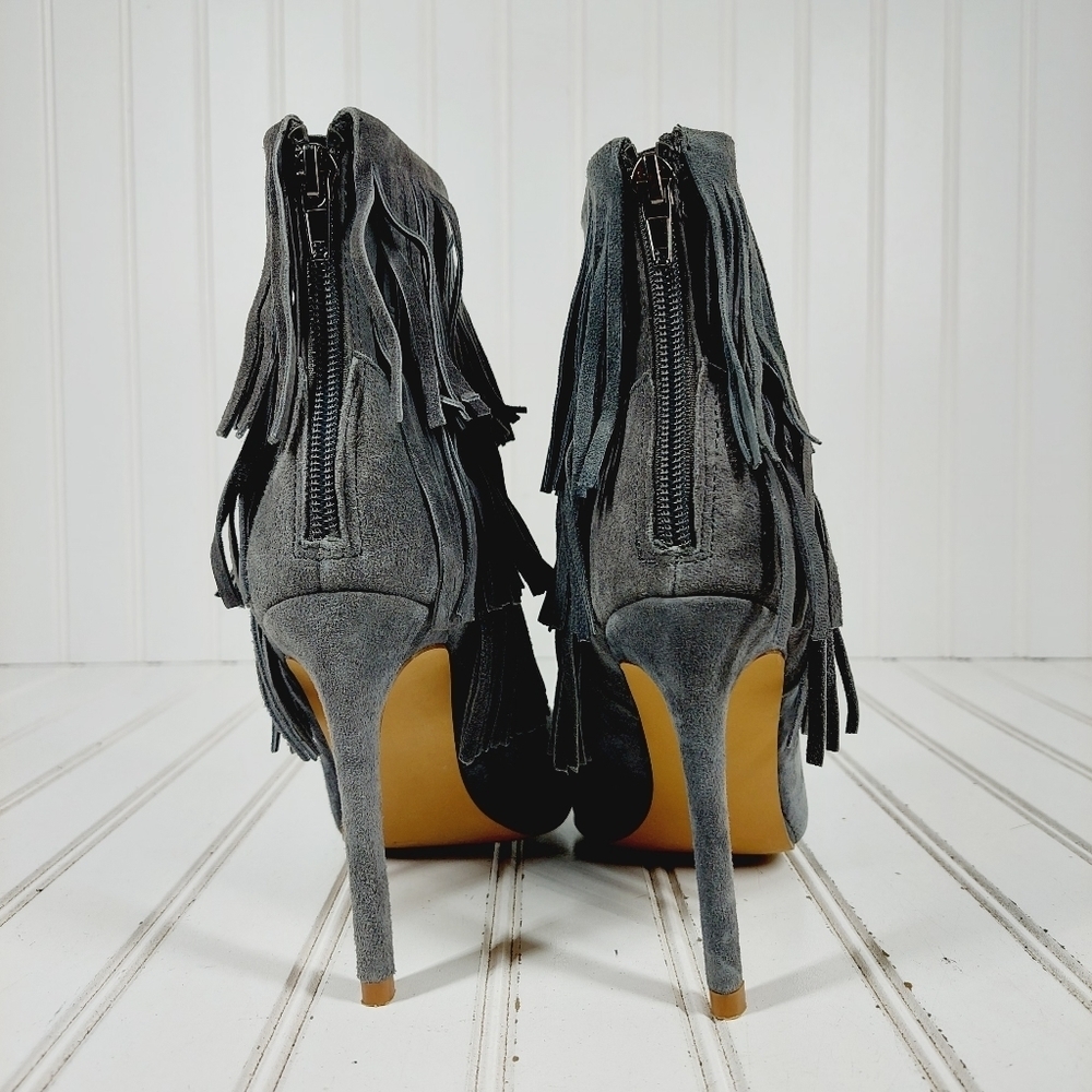Steve Madden Flapper Gray Fringe Suede High Heeled Ankle Boots A999 - Picture 6 of 11
